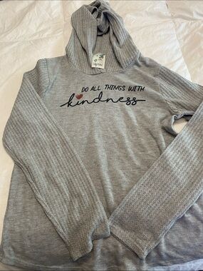 Lily Bleu Gray Cowlneck Hoodie Sweater with 'Kindness' Script